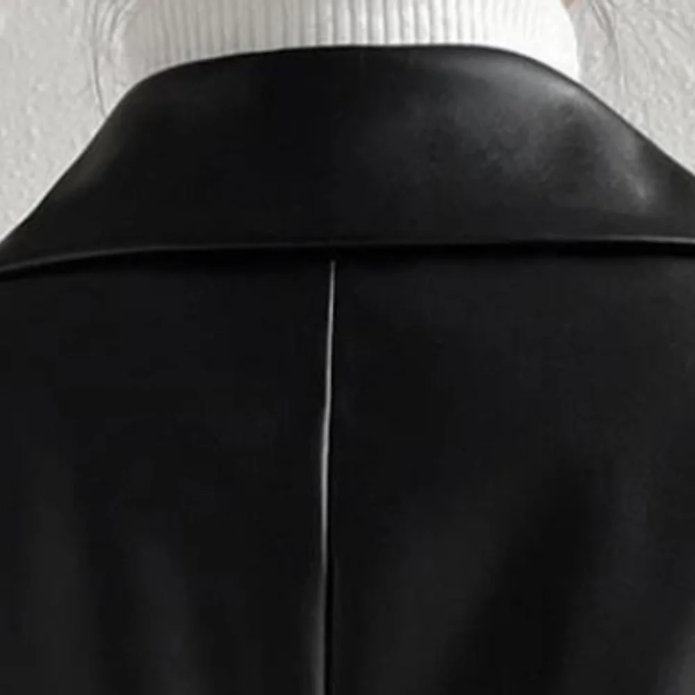 Luxe Burgundy Vegan Leather Button Blazer Jacket Coat - Picture 8 of 9
